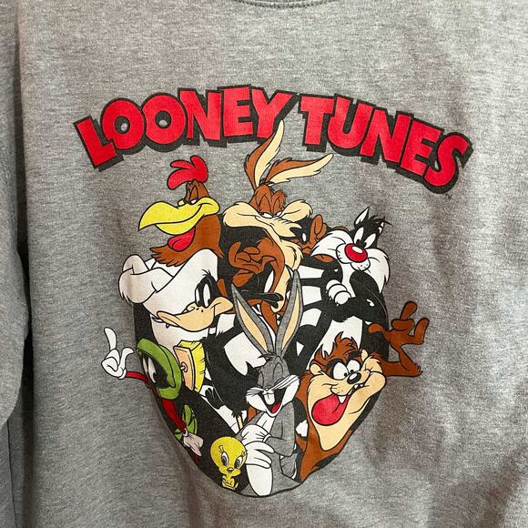Looney Tunes Gray Graphic Lightweight Crewneck Sweatshirt Sweater Size Medium - Picture 2 of 5